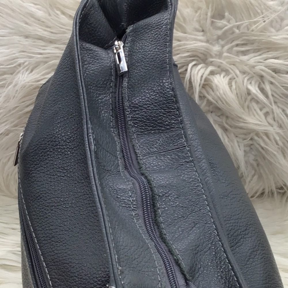 Lavorazione Artigianale Charcoal Gray Pebble Leather Crossbody Hobo Bag - Picture 11 of 14
